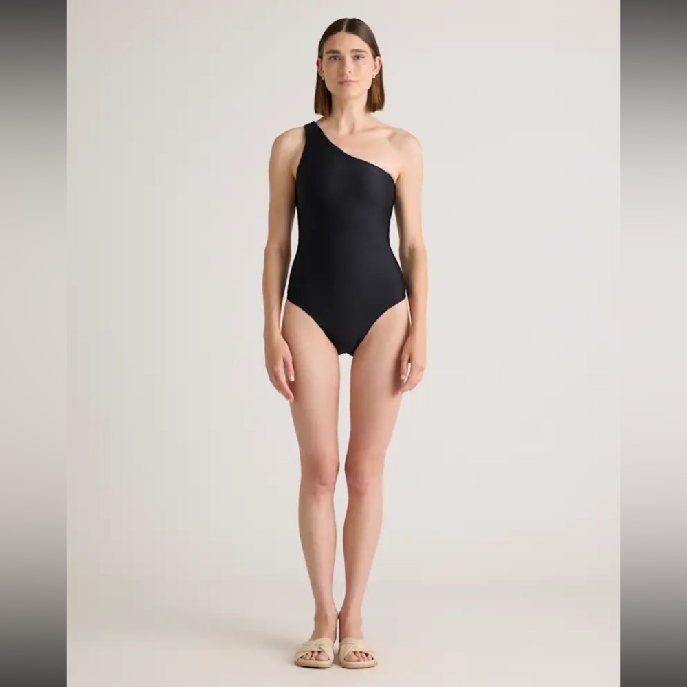 Quince Black One-Shoulder Swimsuit Large NWT
